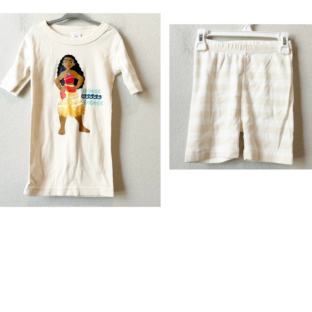 New Hanna Andersson Disney Moana White Cream Short Sleeeve Shorts Pajama Set 6-7